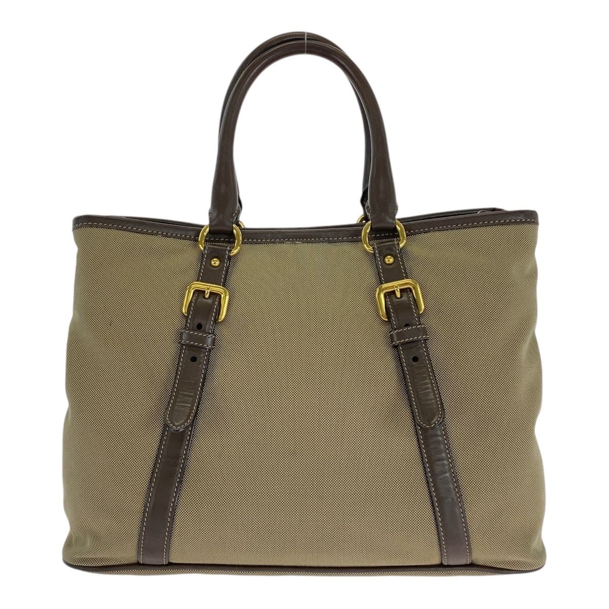 美品 PRADA プラダ ロゴジャガード 三角ロゴプレート カーキ ブラウン