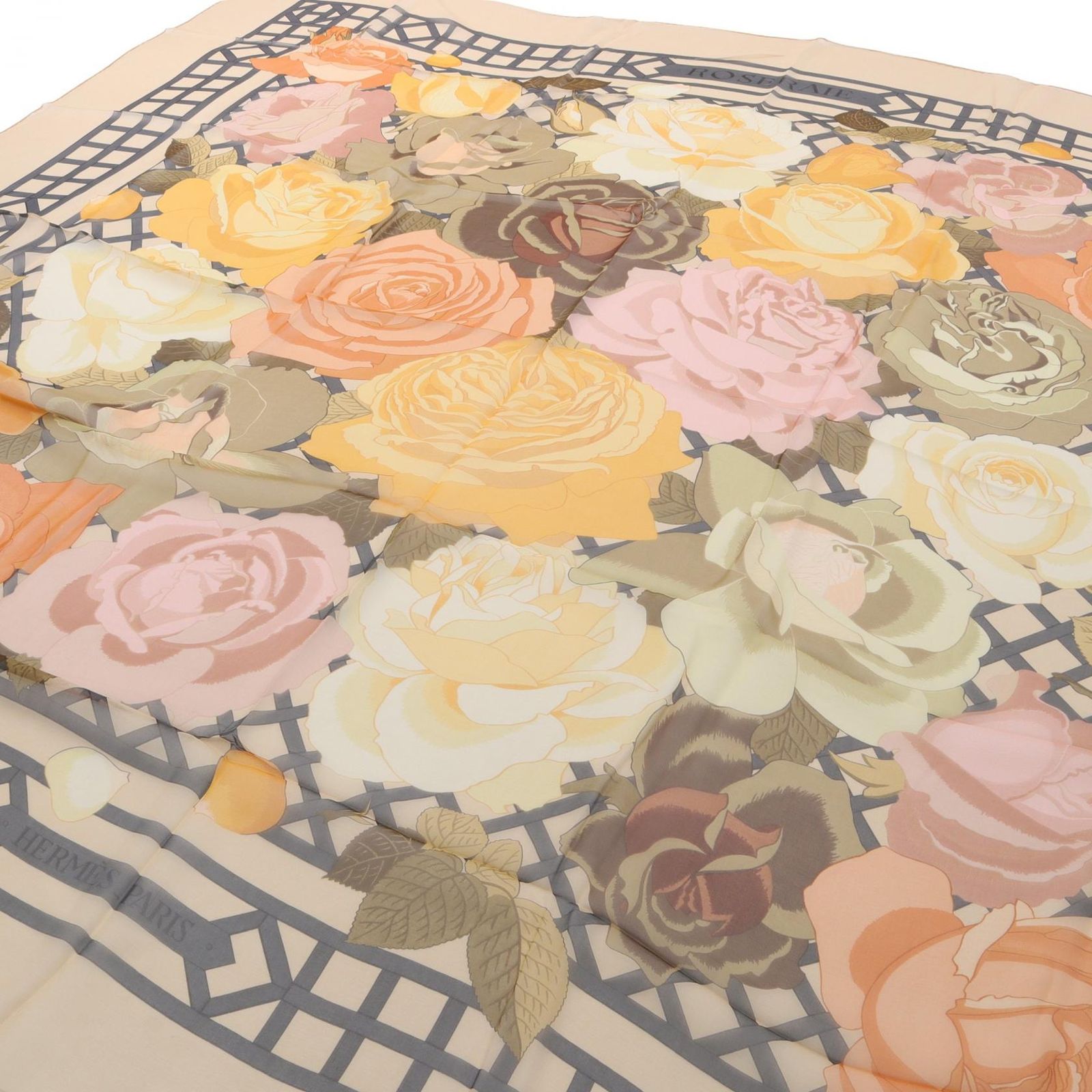 HERMES エルメス ショールカレ140 モスリン ROSERAIE スカーフ