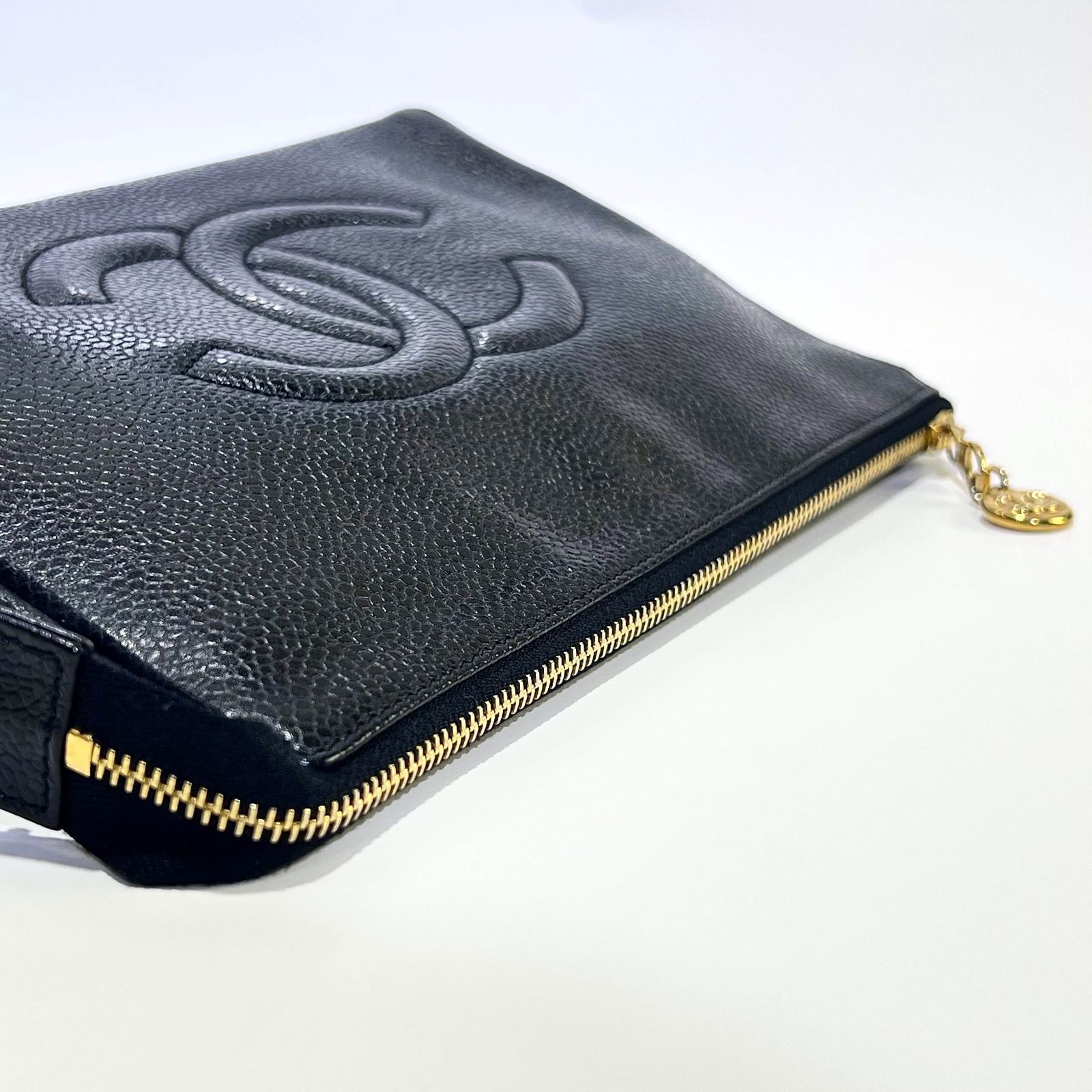 CHANEL シャネル ココマーク コスメポーチ ブラック キャビアスキン GP