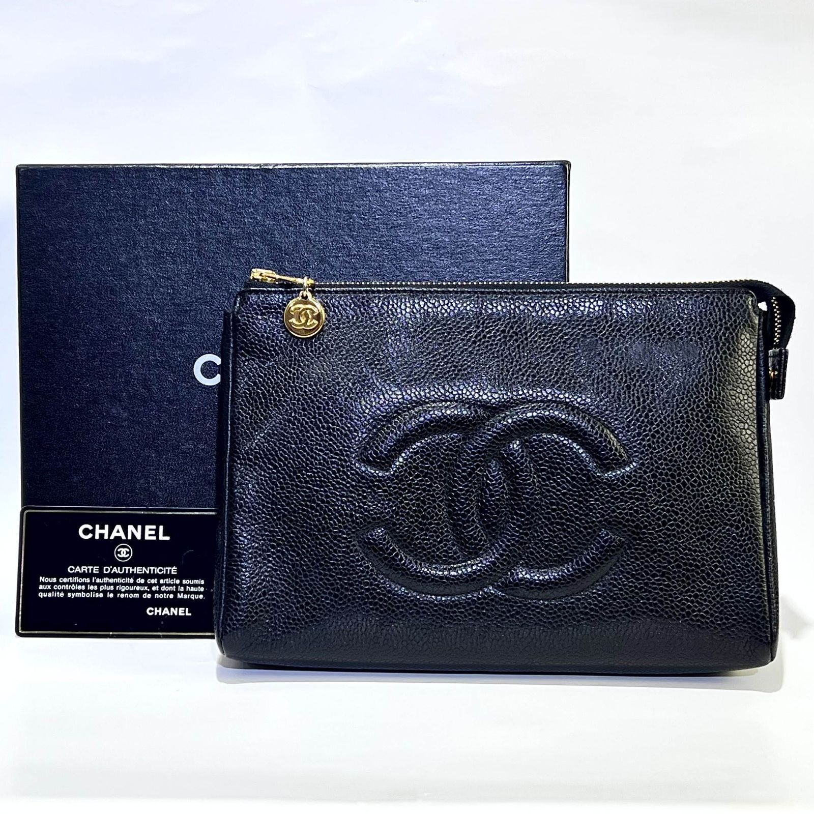 CHANEL シャネル ココマーク コスメポーチ ブラック キャビアスキン GP