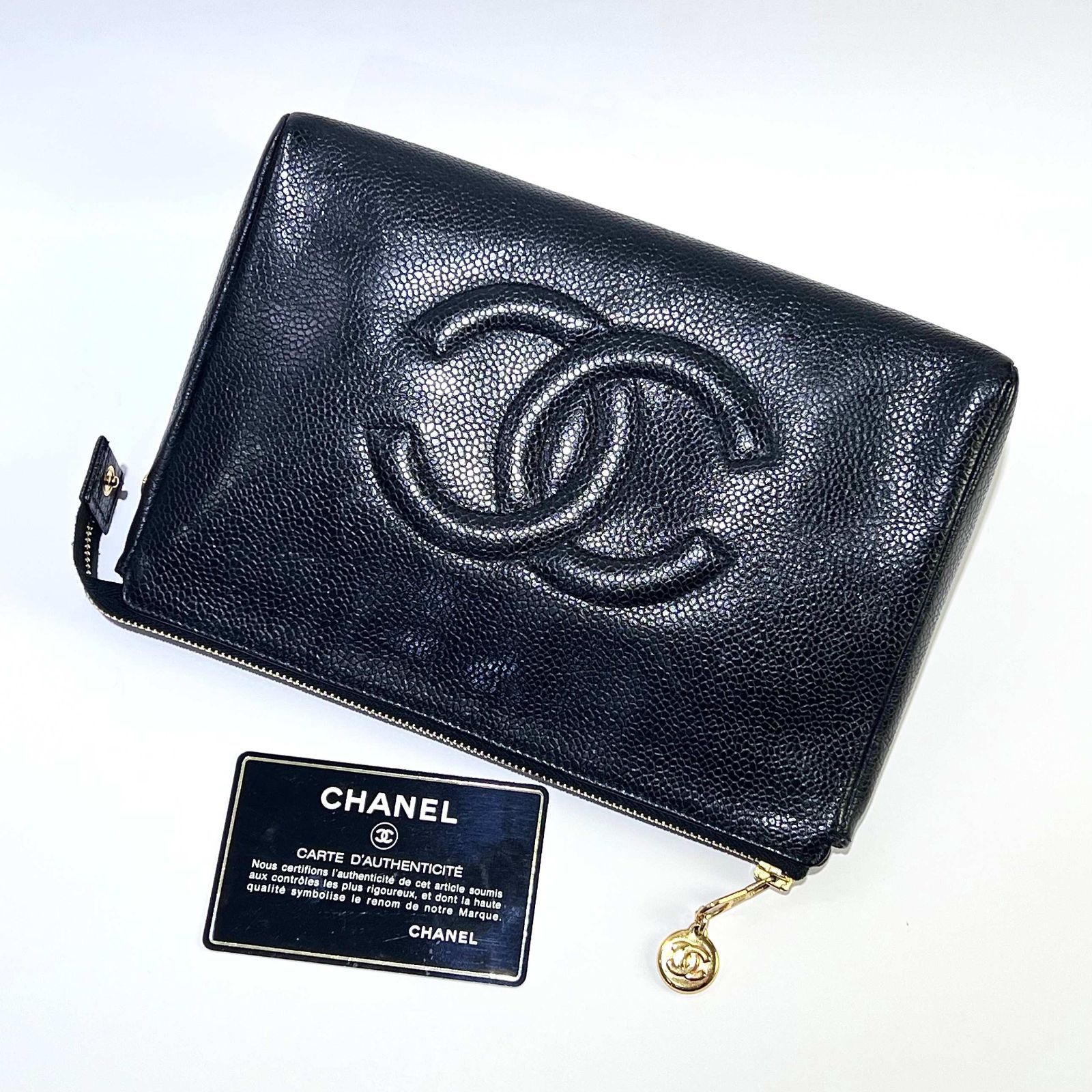 CHANEL シャネル ココマーク コスメポーチ ブラック キャビアスキン GP