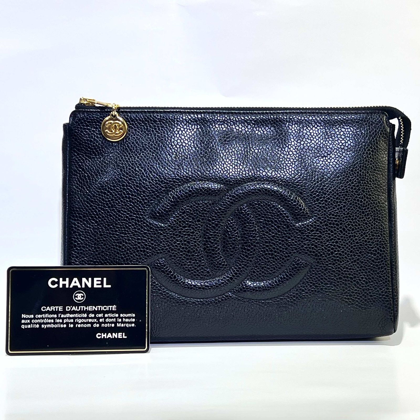 CHANEL シャネル ココマーク コスメポーチ ブラック キャビアスキン GP