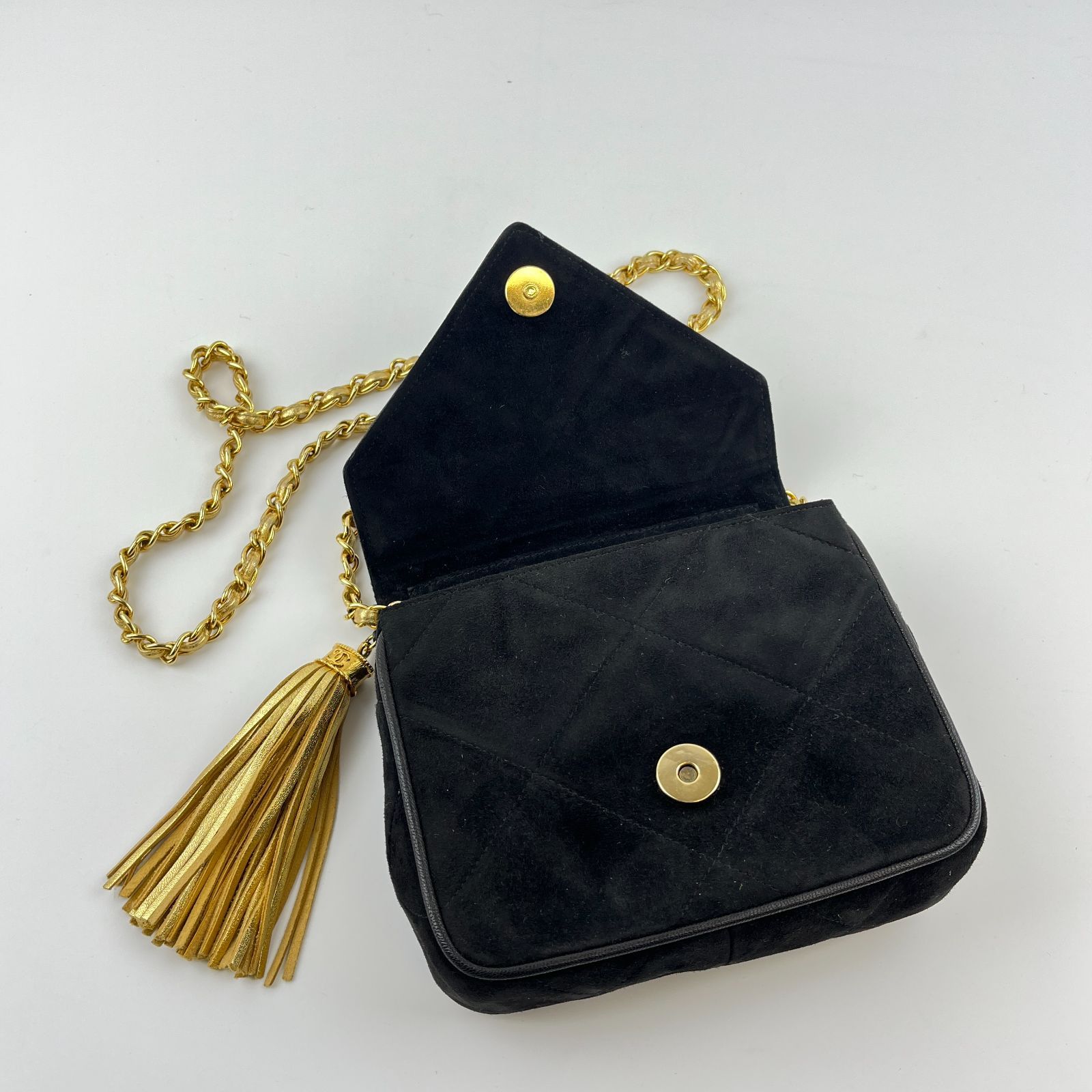  CHANEL シャネル ココマーク マトラッセ フリンジ チェーンショルダーバッグ ブラック スエード 1番台 ヴィンテージ レディース HIBUOCHI VINTAGE ショルダーバッグ ショルダーバッグ