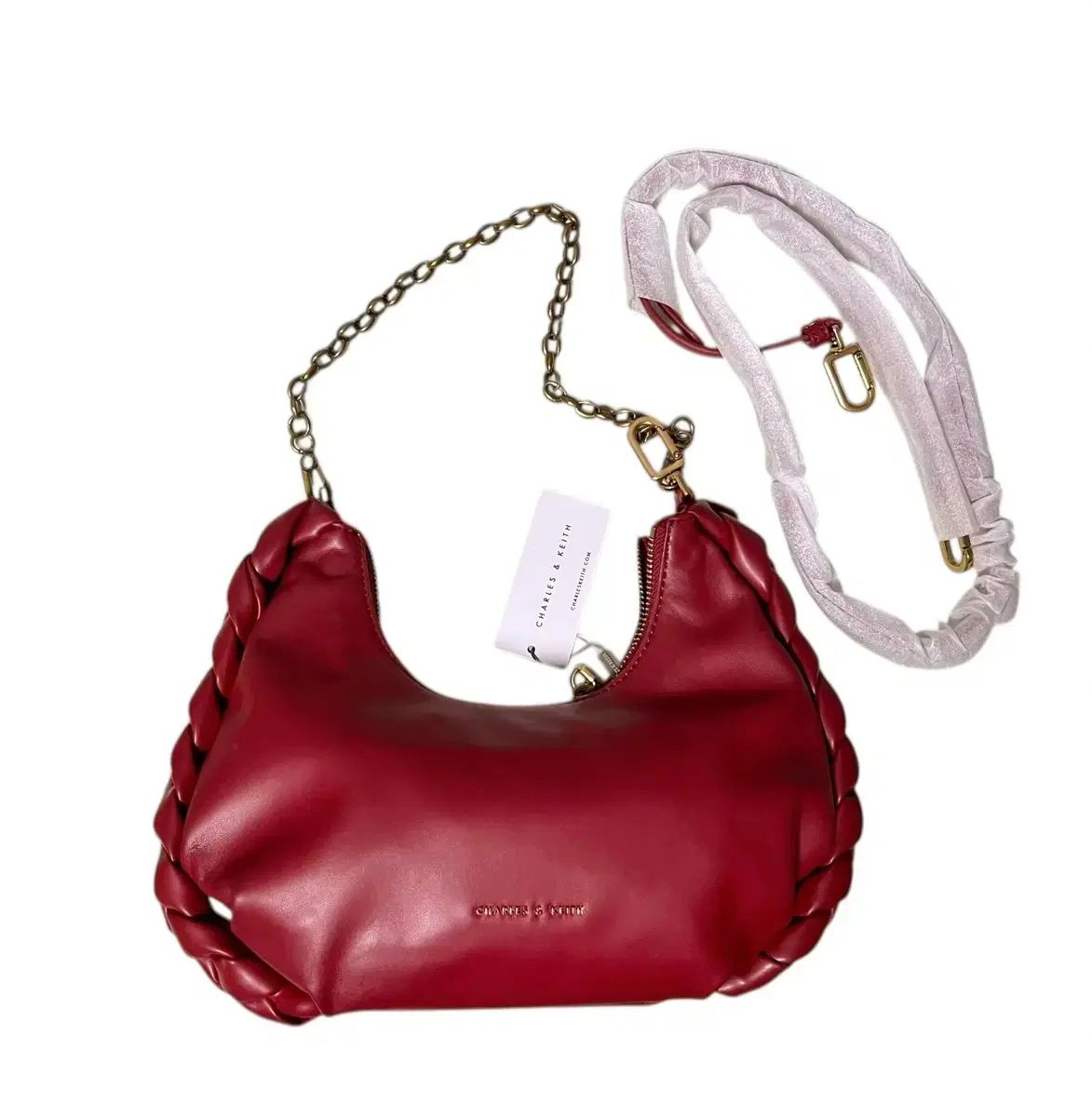 高品質 チャールズアンドキース レッド ショルダーバッグ チェーン ストラップ