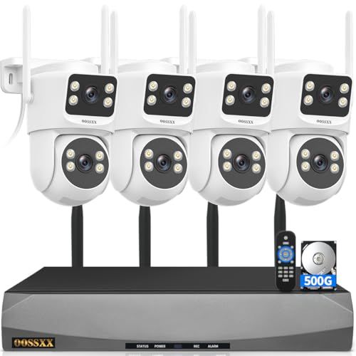 2.4 G 5 G対応 双方向通話 デュアルレンズ 防犯カメラ PTZ 屋外 室内ワイヤレス 監視カメラ 4台セット 録画機 400万画素 セキュリティ 防犯カメラシステム 家庭用 工事不要 Wi-Fi 16台まで増設