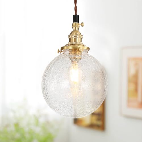 【新品】懐かしく、新しい灯り ガラス製ペンダントライト アンティークブロンズ調 レトロ感満載 クリアクラック 伝統工芸吹きガラス インテリア照明 天井照明 カフェ風 e17 引掛シーリング