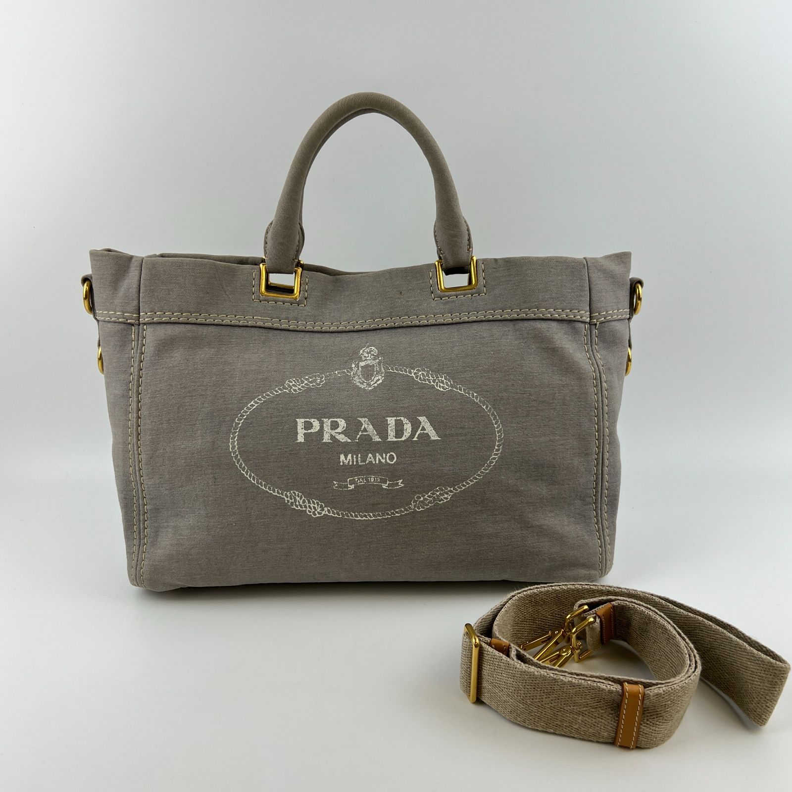 PRADA プラダ カナパ ハンドバッグ ショルダーバッグ グレー デニム ヴィンテージ レディース HIBUOCHI VINTAGE