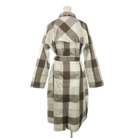 アクアスキュータム スプリングコート レインコート ベルト チェック 総柄 M～L 茶 ブラウン AH 24 GY 44