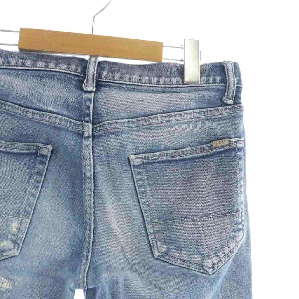 【中古】エーケーエム AKM パッチワークデニム CNU091 パンツ ジーンズ ジップフライ ロゴ ダメージ加工 M 青 エーケーエム AKM パッチワークデニム CNU091 パンツ ジーンズ ジップ