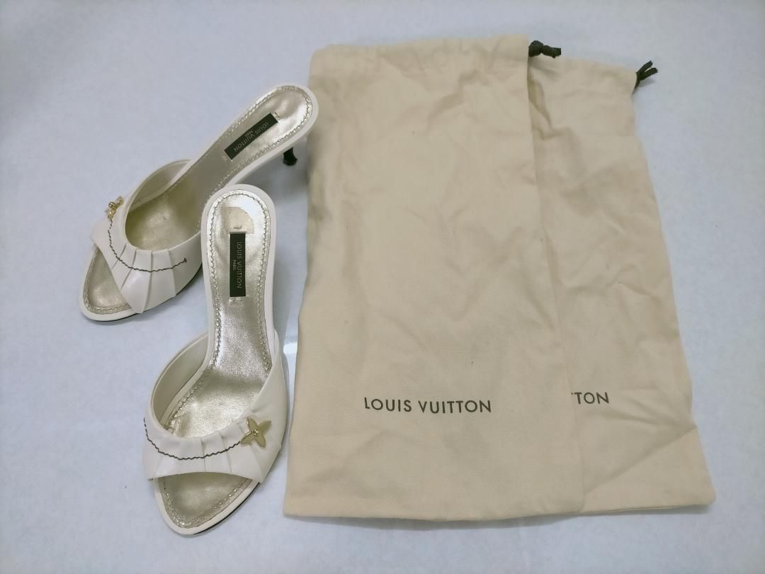 ルイヴィトン LOUIS VUITTON ミュール サンダル ピンヒール レザー ゴールド金具 37 23.5 cm アイボリー 250411-1 T