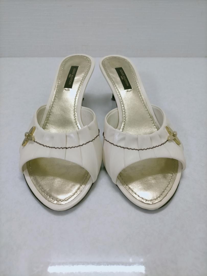 ルイヴィトン LOUIS VUITTON ミュール サンダル ピンヒール レザー ゴールド金具 37 23.5 cm アイボリー 250411-1 T
