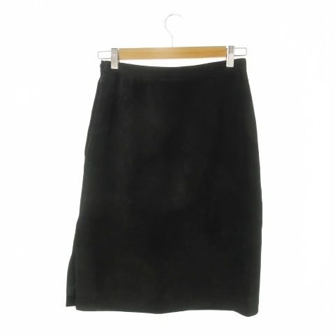 イヴサンローランリヴゴーシュ YVES SAINT LAURENT rive gauche タイトスカート スエード 牛革 本革 ひざ丈 ステッチ 38 M 黒 ブラック MN 20 GY 18