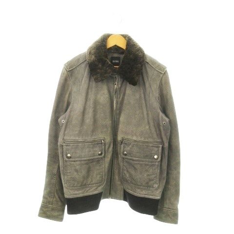 ヒューゴボス HUGO BOSS フライトジャケット スエードブルゾン 羊革 ダブルジップ ミリタリー グレー MN 22 GY 18