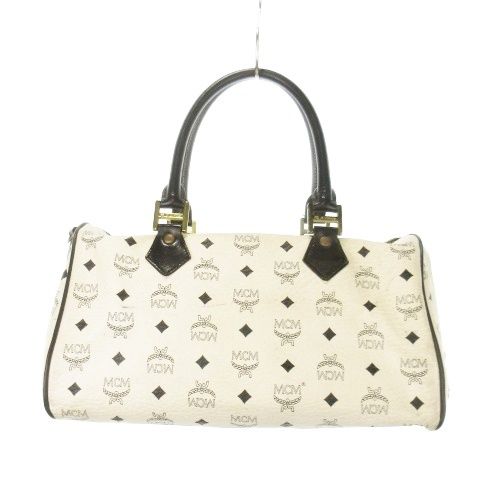 エムシーエム MCM ボストンバッグ ハンドバッグ レザー ロゴ 総柄 白 ホワイト MN 14 GY 18