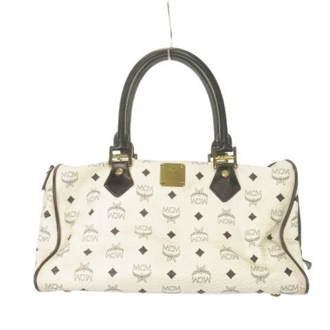 エムシーエム MCM ボストンバッグ ハンドバッグ レザー ロゴ 総柄 白 ホワイト MN 14 GY 18