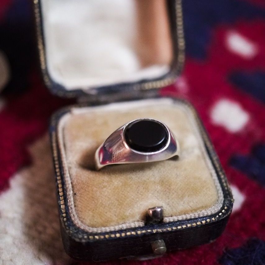 1977年製 UK Vintage Silver Onyx Ring 61