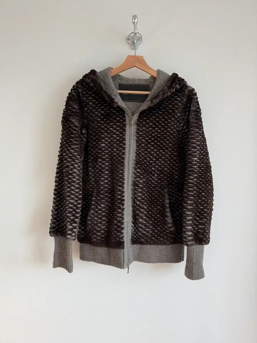 La Pelliccia レックスファー-カシミア フードジップアップ