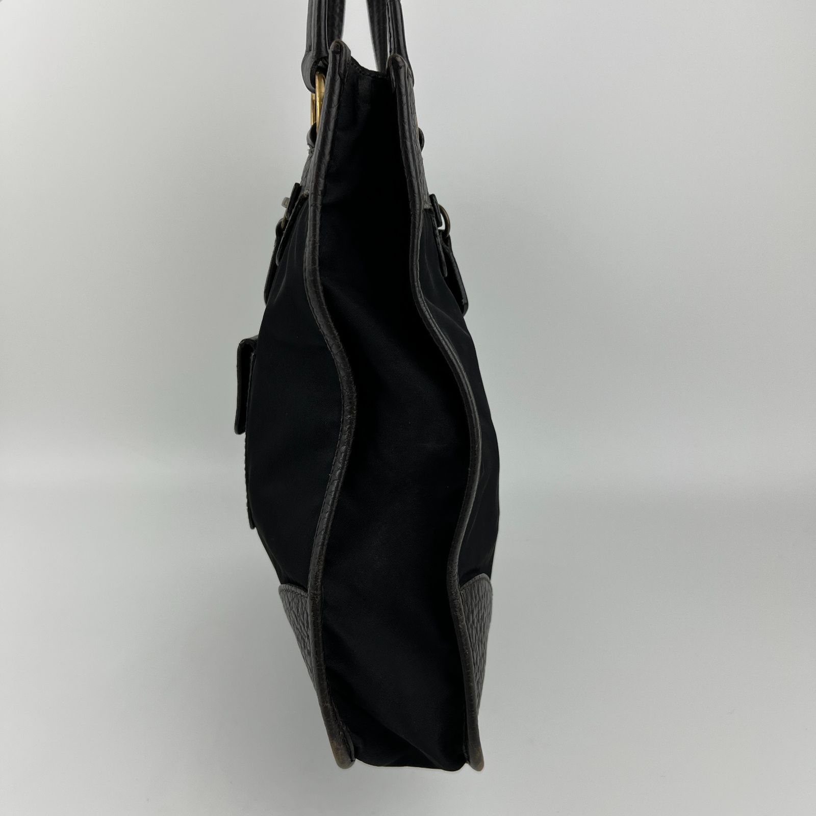 中古】PRADA プラダ トートバッグ ブラウン レザー ナイロン  