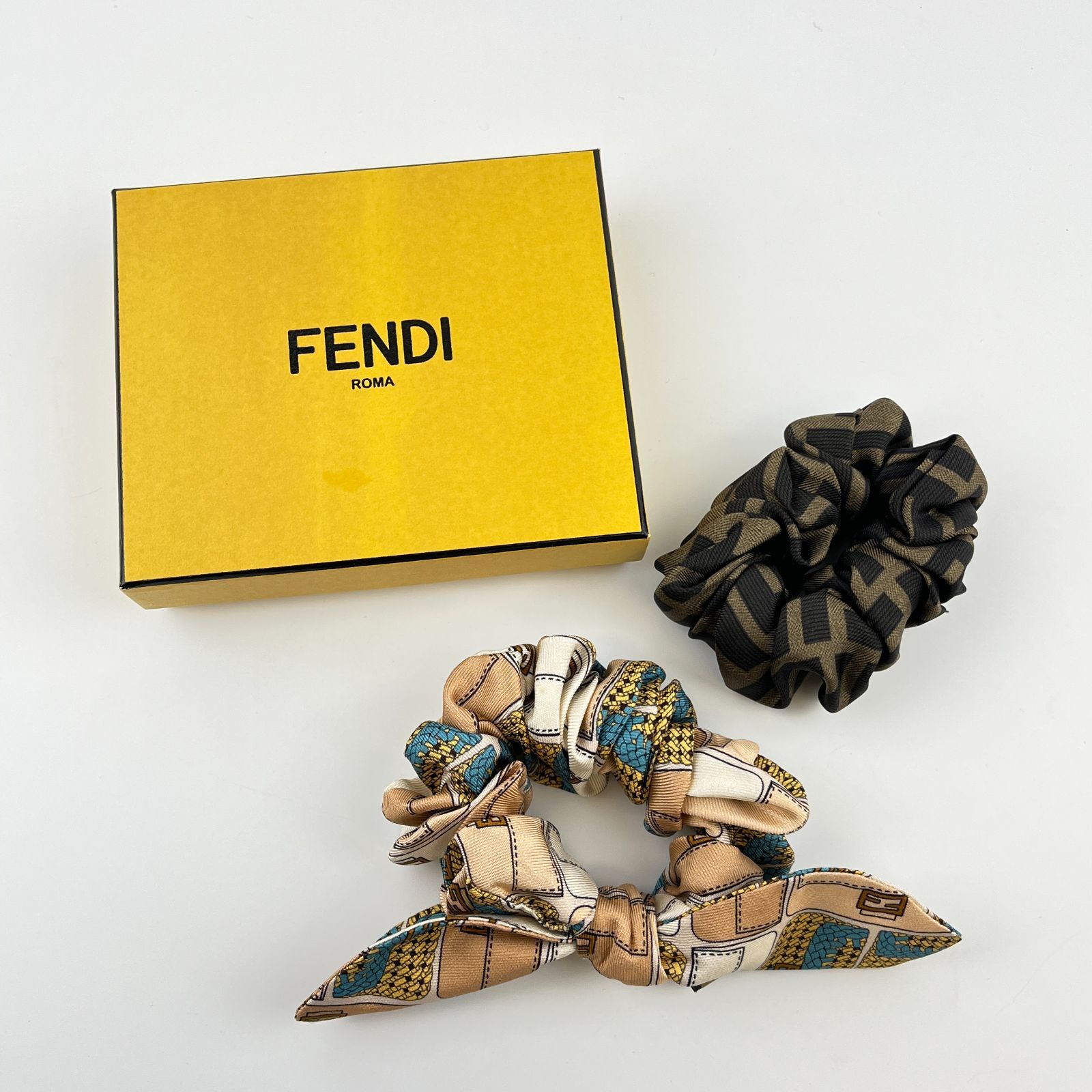中古】FENDI フェンディ ズッカ リボン シュシュ セット マルチカラー