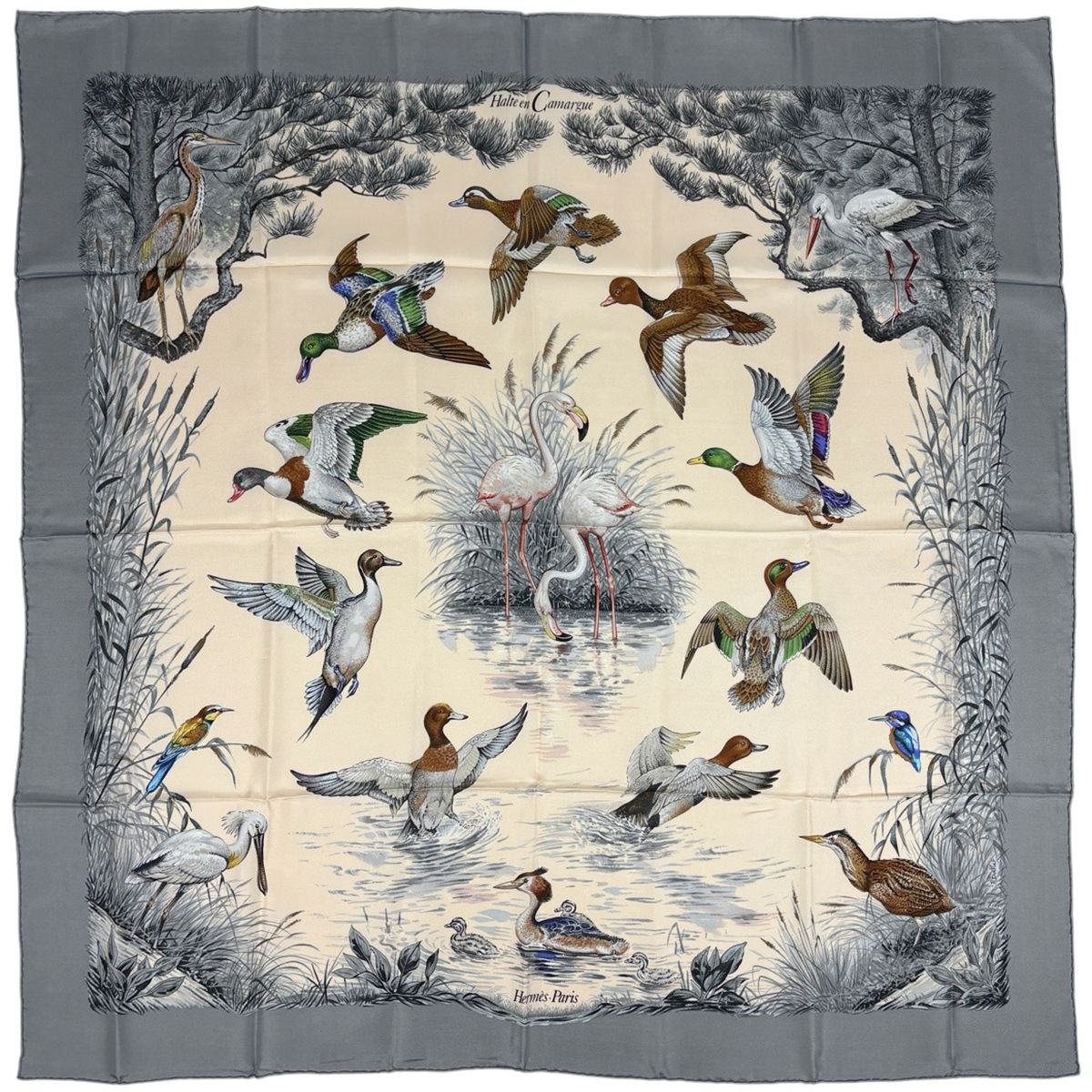 エルメス カレ 90 スカーフ シルク グレー マルチカラー HERMES（エルメス） スカーフ カレ90 Crano Manege シルク グレー