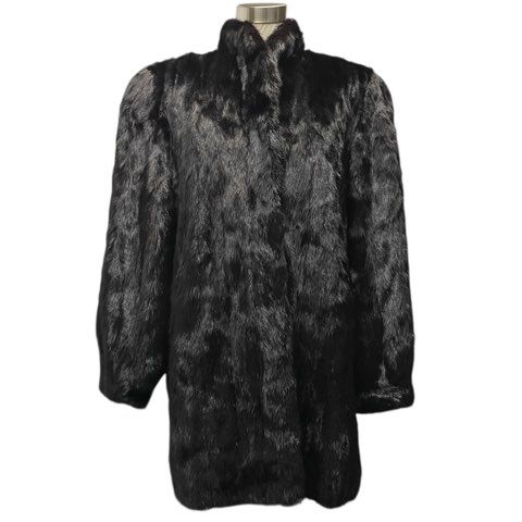 ミンク MINK 毛皮 ロングコート アウター リアルファー ブラック 11号 Lサイズ相当