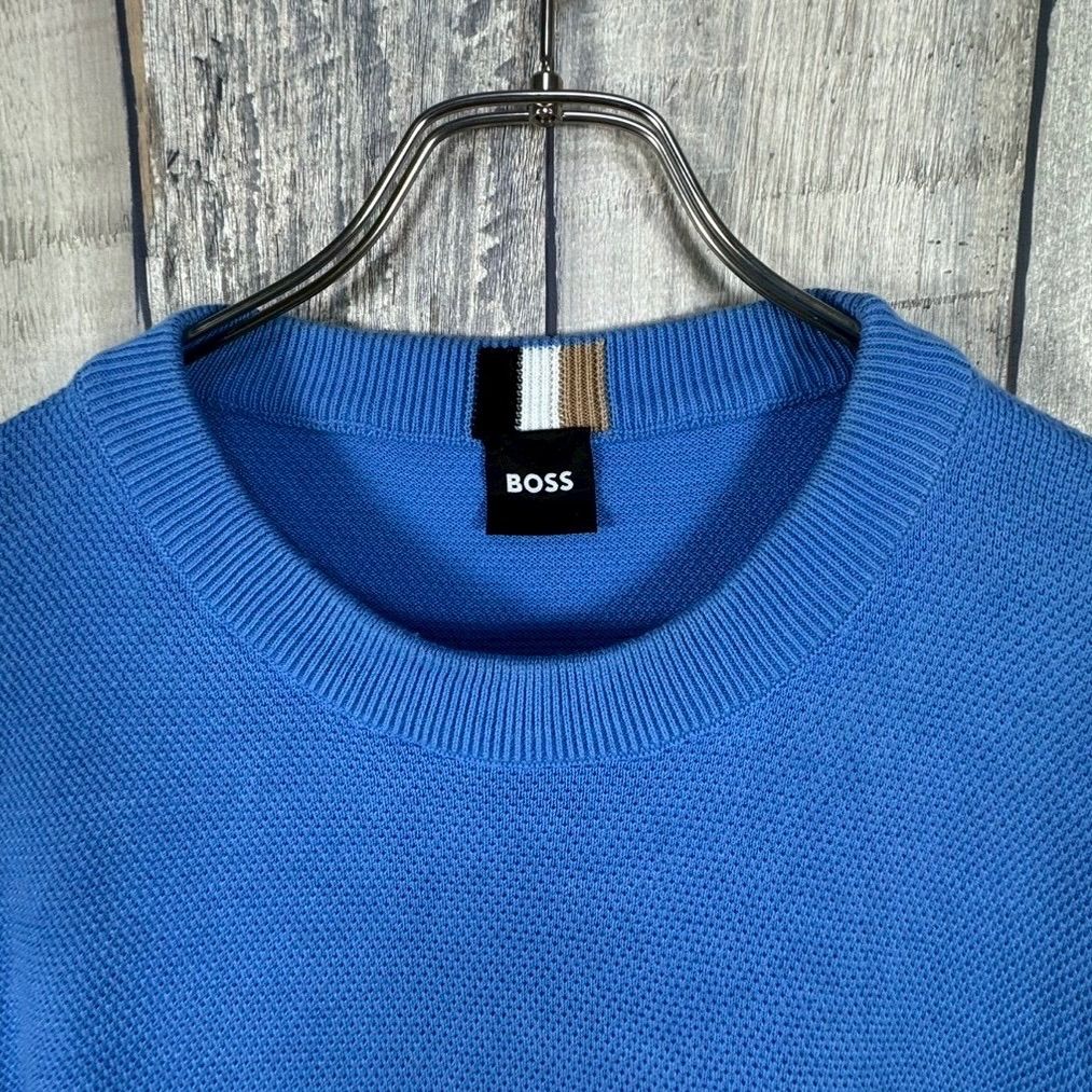 HUGO BOSS ヒューゴ ボス 無地 ブルー ハイゲージ コットン ニット