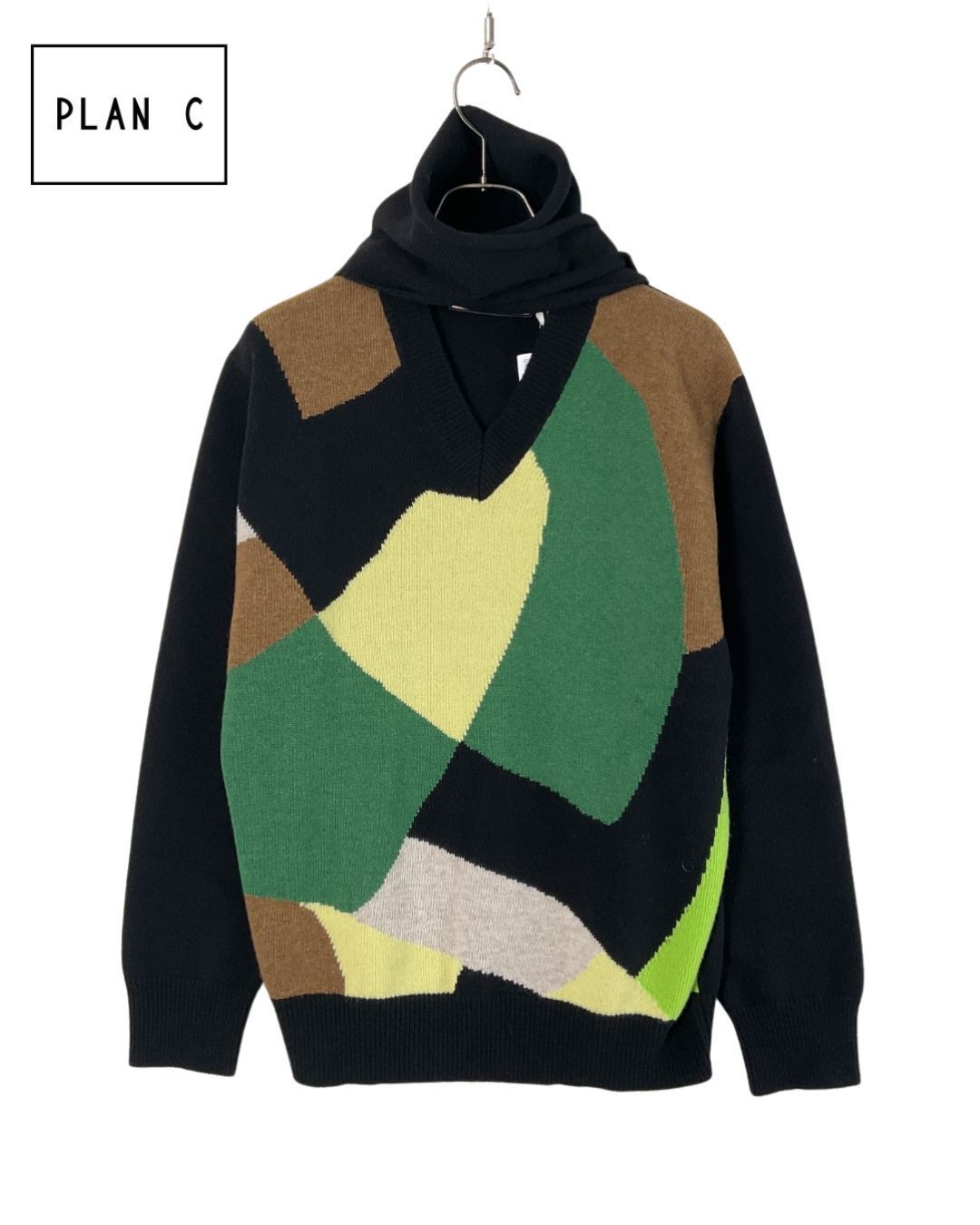未使用 PLAN C プランシー カシミア混スカーフVネックニット 40 マルチ