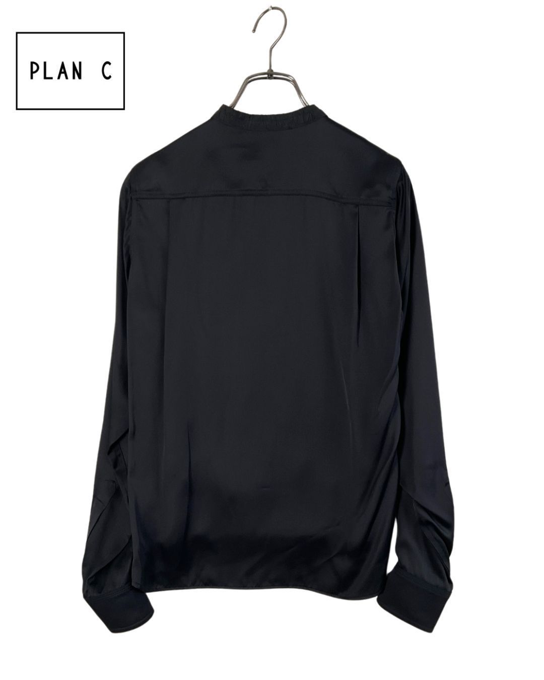 PLAN C プランシー 身頃切り替えレーヨンシャツ 42 ブラック げ交渉