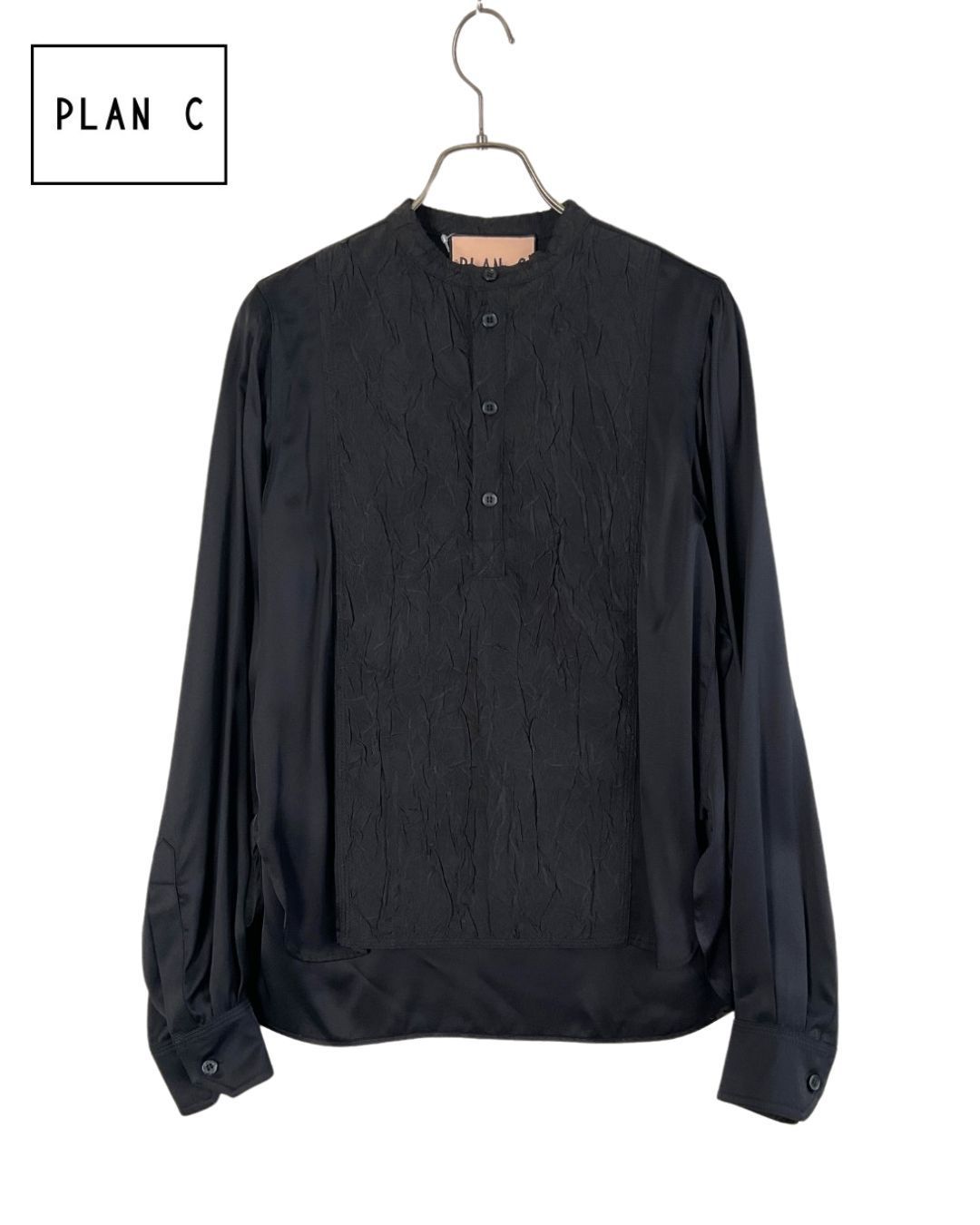 PLAN C プランシー 身頃切り替えレーヨンシャツ 38 ブラック げ交渉