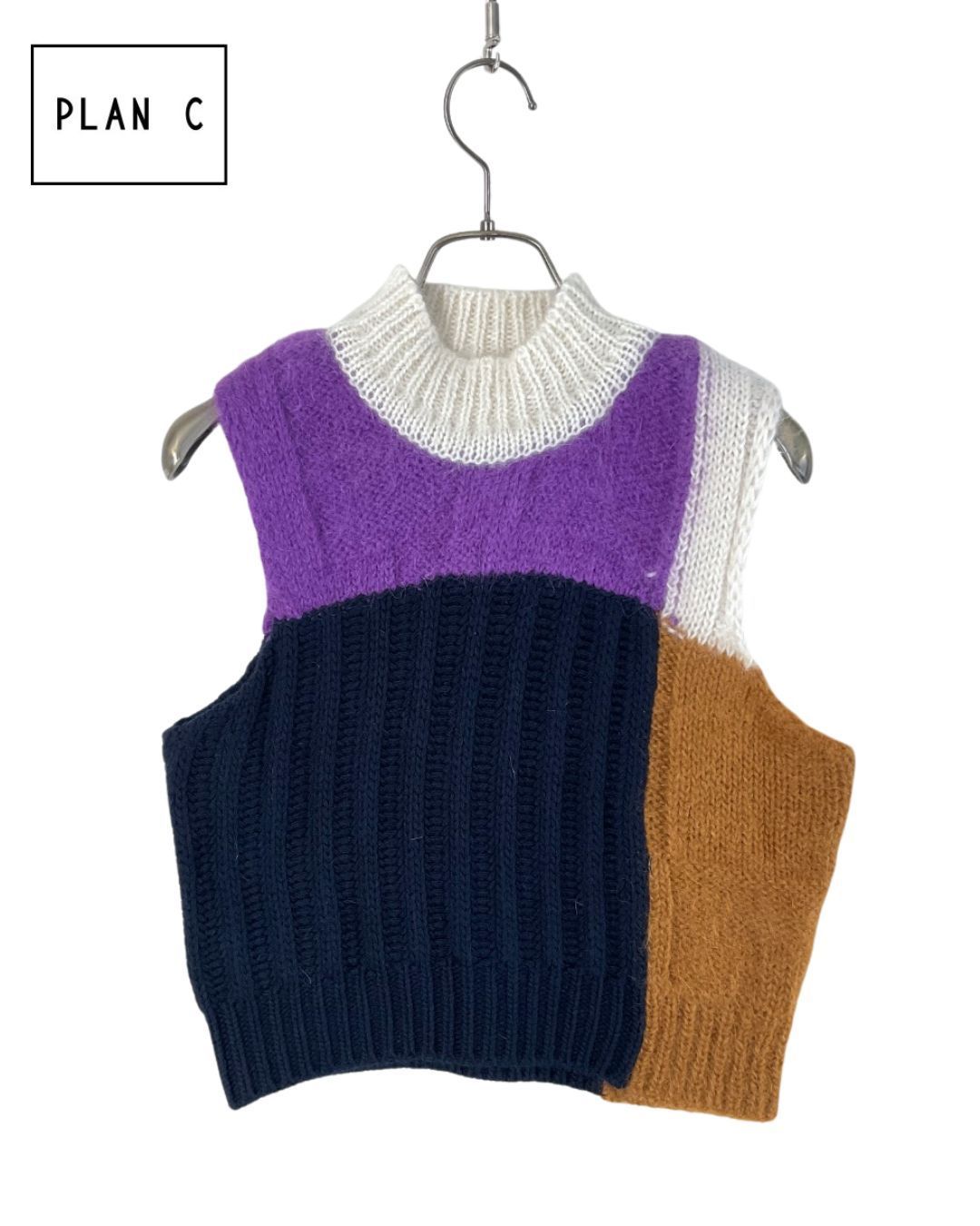 PLAN C（プランシー）のニットベスト 未使用 PLAN C プランシー カラー切り替えカシミア混モヘアリブニット