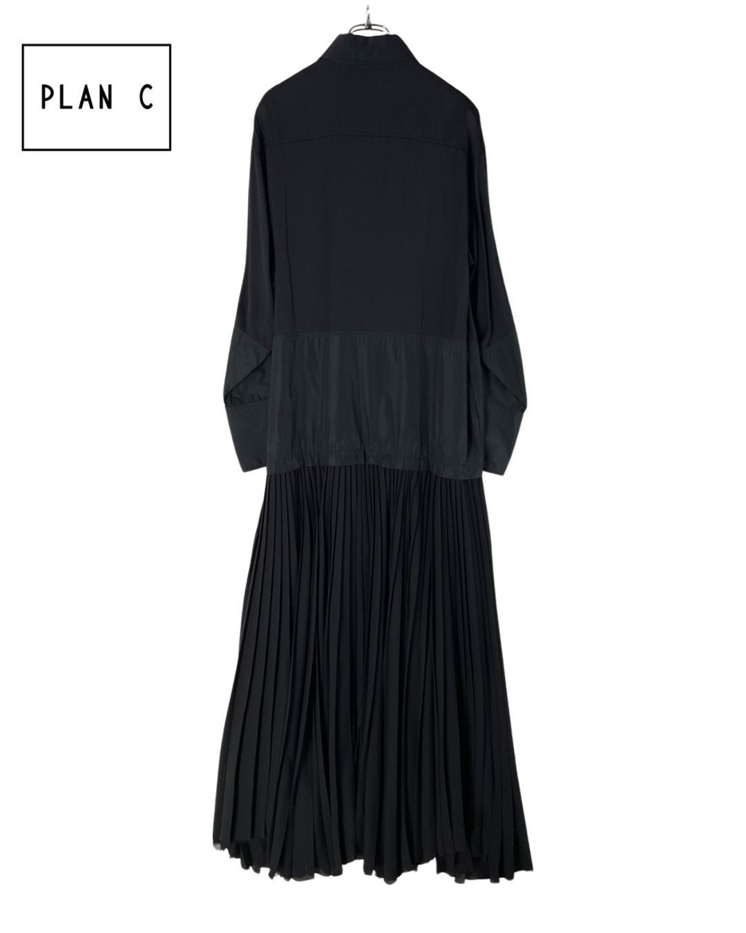 PLAN C プランシー マテリアル切り替えロングプリーツドレスワンピース 定価32万 38 ブラック げ交渉