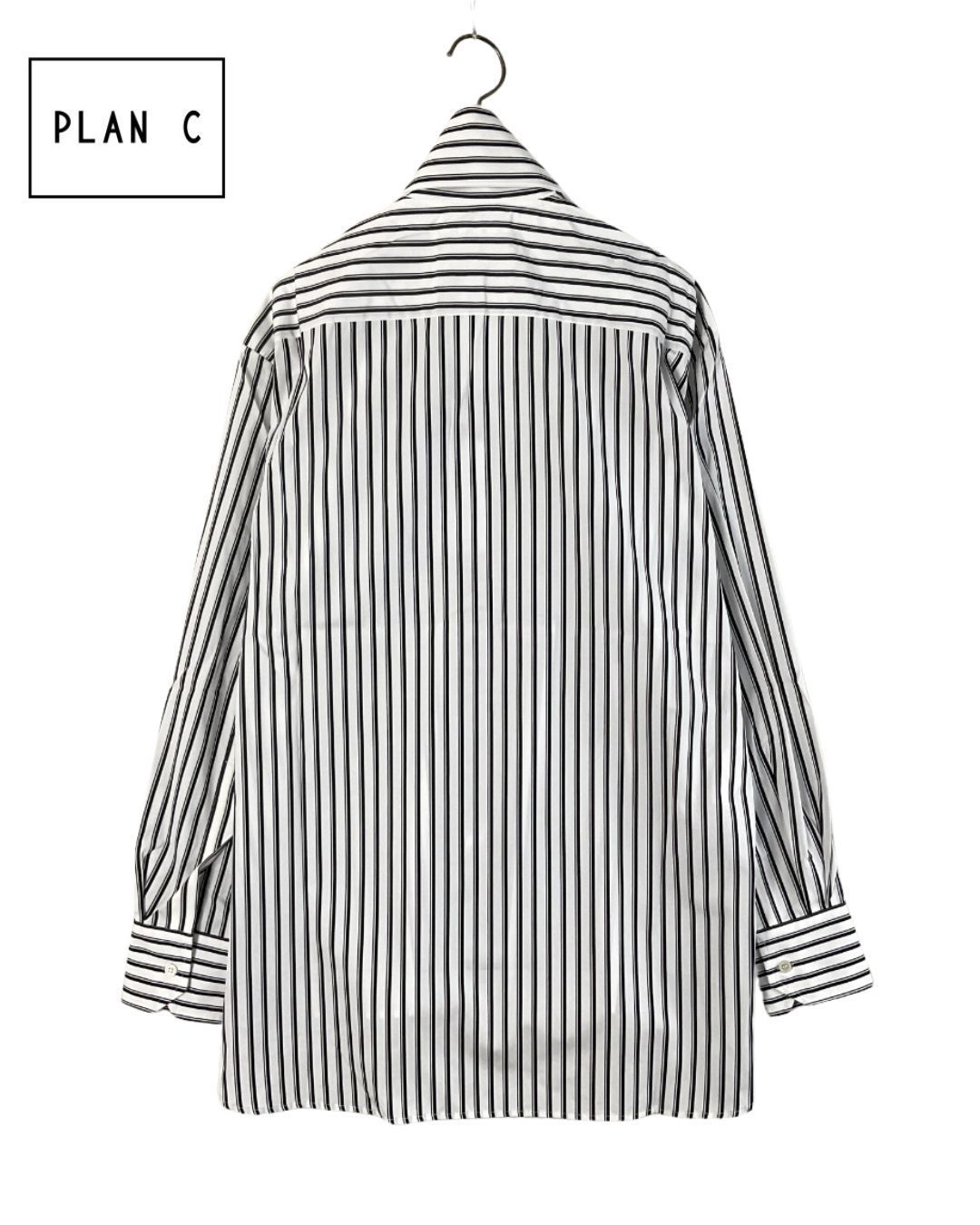 PLAN C プランシー ストールドッキングノー ストライプシャツ 42 ホワイト×ブラック げ交渉