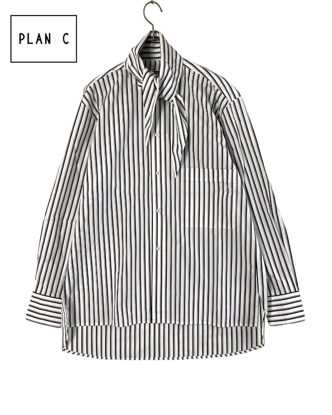 PLAN C プランシー ストールドッキングノー ストライプシャツ 42 ホワイト×ブラック げ交渉