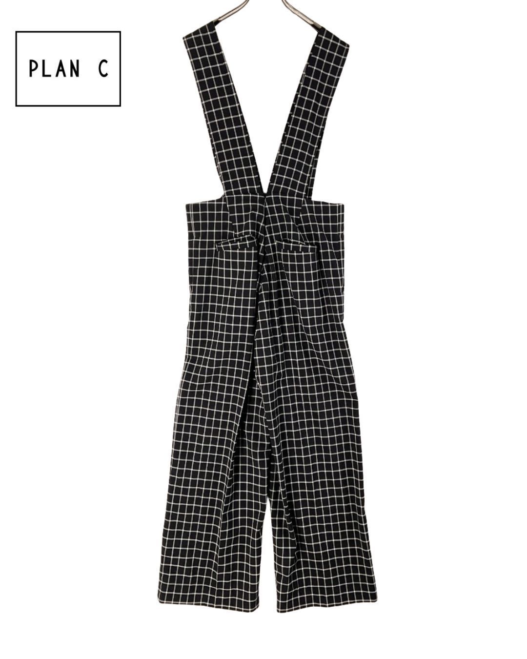 PLAN C プランシー チェックジャンプスーツ オールインワン 36 ブラック×ホワイト げ交渉