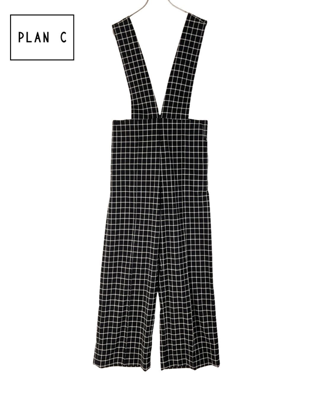 PLAN C プランシー チェックジャンプスーツ オールインワン 36 ブラック ホワイト げ交渉