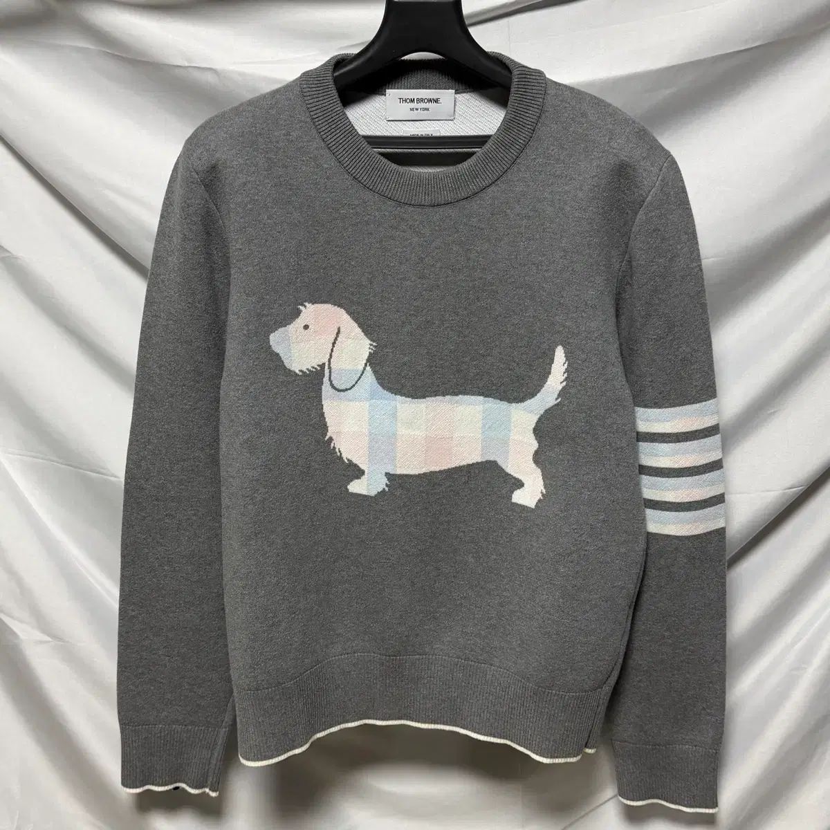 S 級 4 トムブラウン 斜めボーダー 四本サイドライン 豚革 ニット グレー