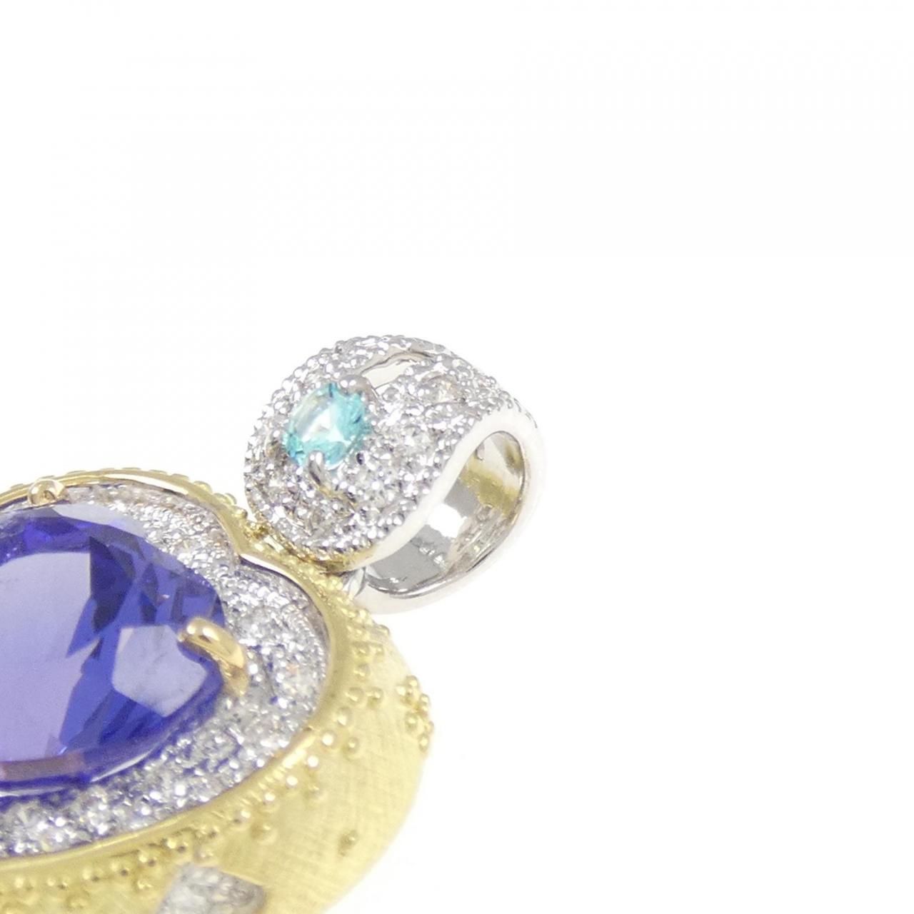  K 18 YG WG タンザナイト ペンダント 3.15 CT ブローチ コサージュ アクセサリー