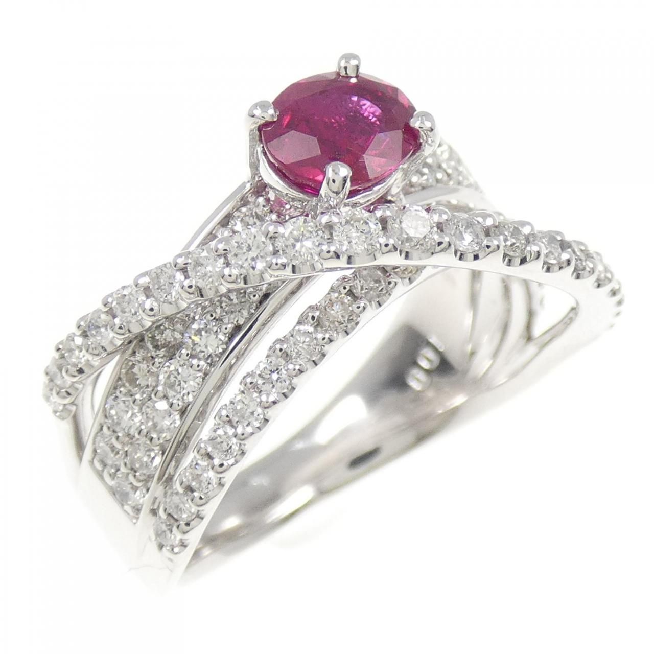 K 18 WG ルビー リング 0.74 CT