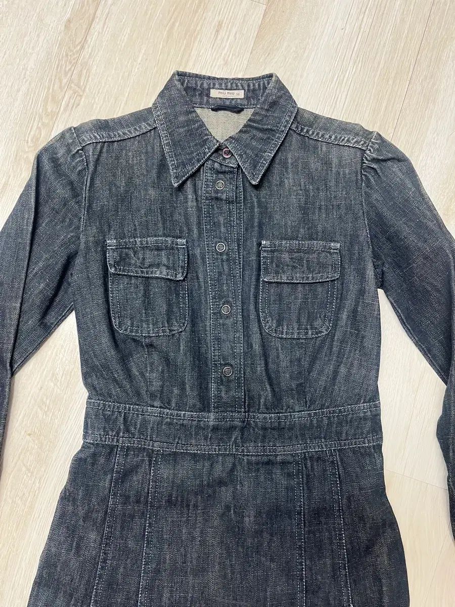  ミュウミュウ MIU デニム ヴィンテージ ONE PIECE 長袖 七分袖 ひざ丈ワンピース