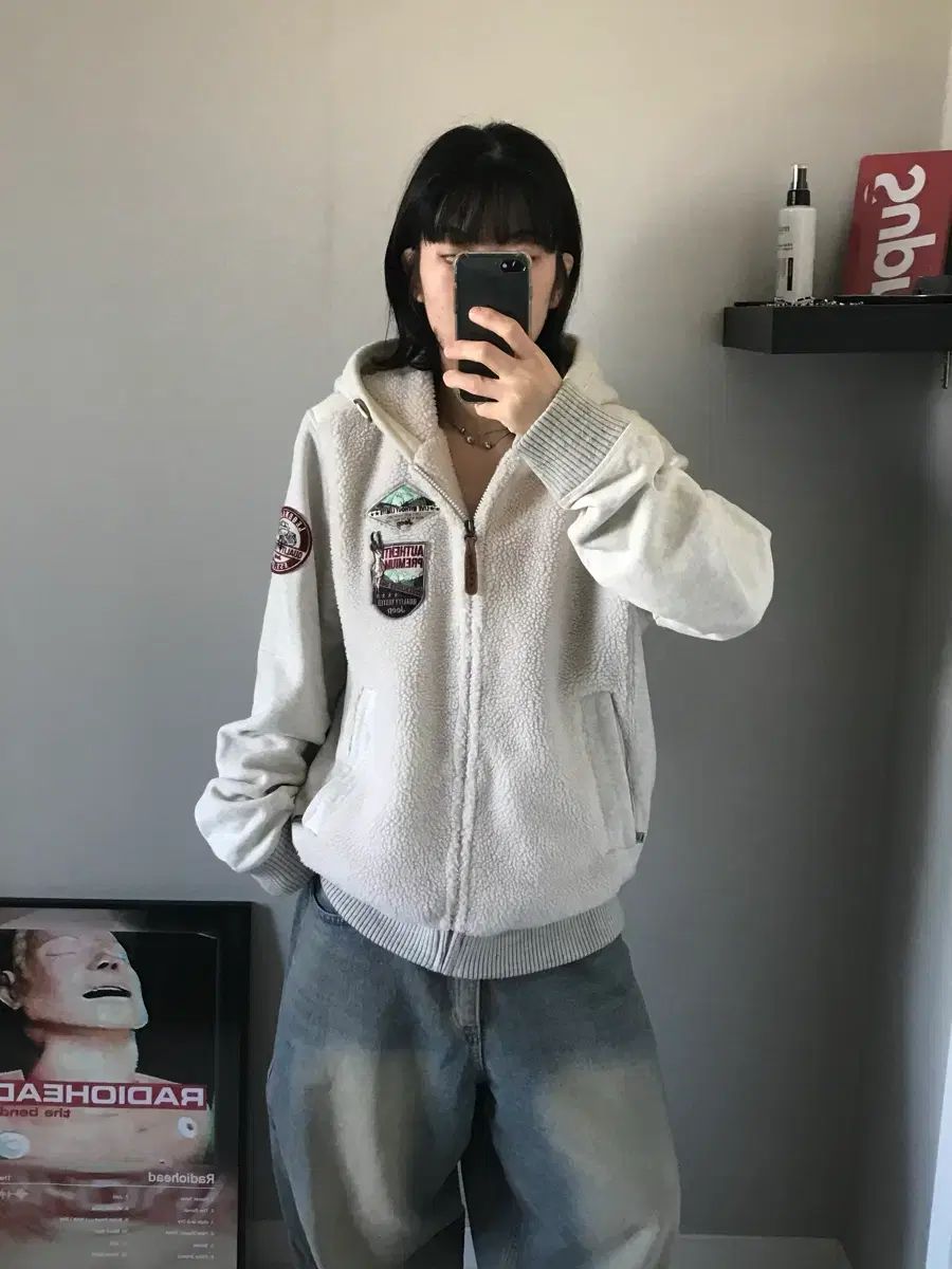 Jeep ジープ クラブ ロゴパッチ フリース アイボリー フードジップアップ 起毛