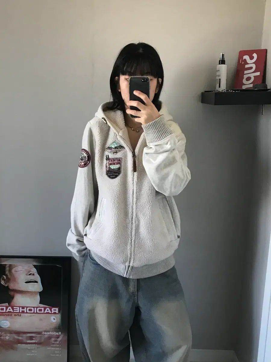 Jeep ジープ クラブ ロゴパッチ フリース アイボリー フードジップアップ 起毛