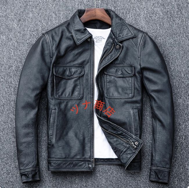レトロ真皮皮衣メンズショートの修身皮ジャケット
