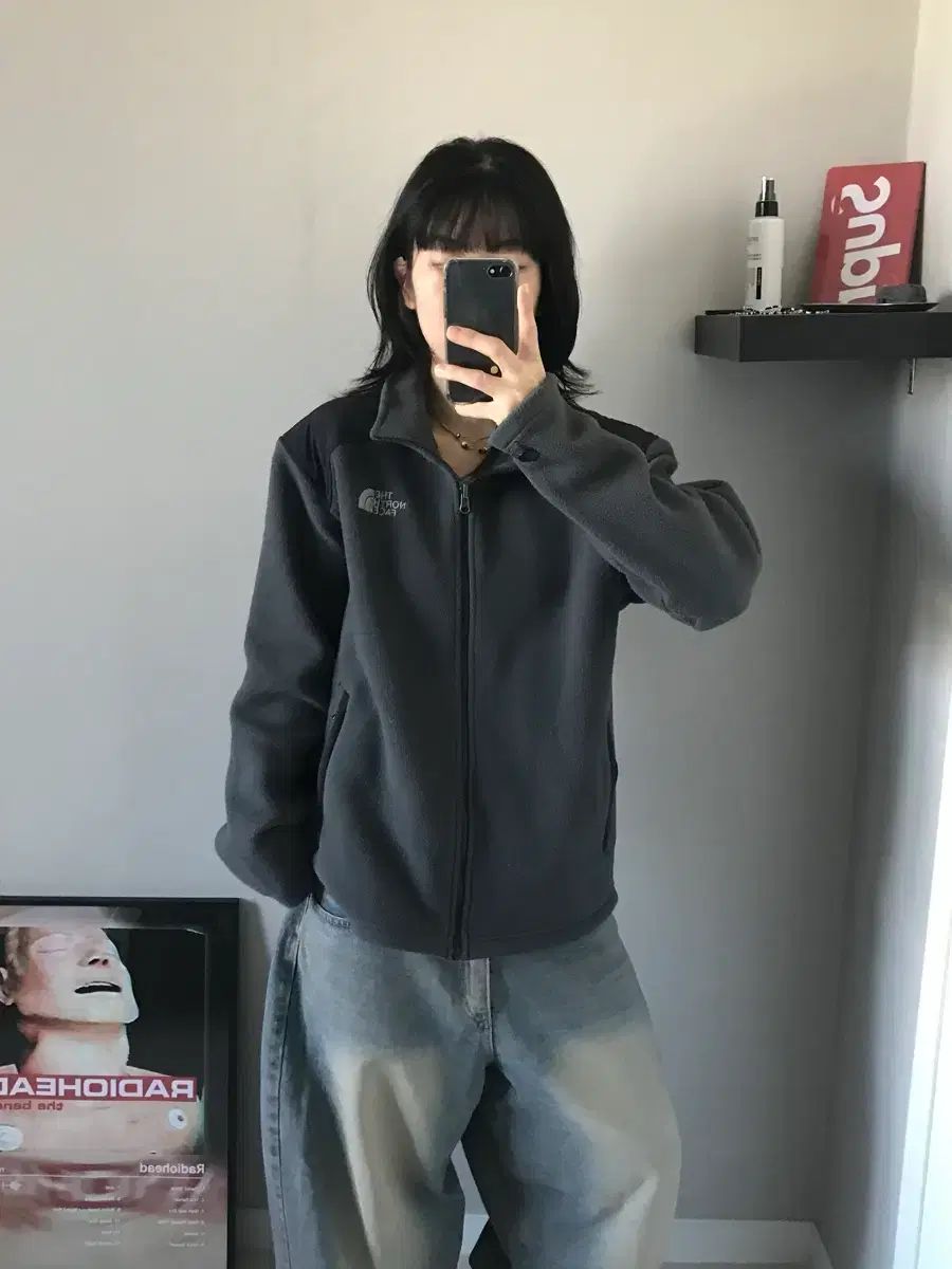 ザノースフェイス ロゴ グレー フリース ジップアップ