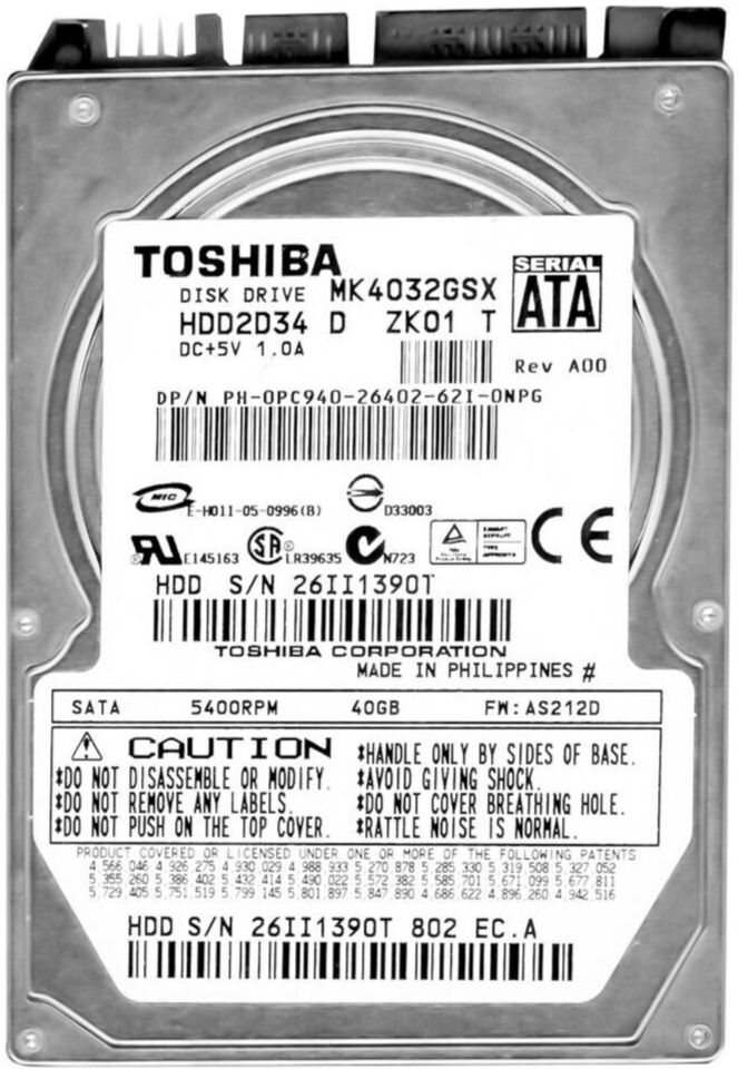 3年保証 Hard Drive Toshiba HDD 2 D 34 40 GB 5400 RPM 8 MB SATA 5 Inch