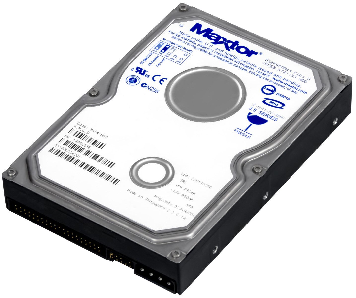 3年保証 Hard Drive MAXTOR DiamondMax Pl 9 6 Y 160 L 0 GB 7.2 K 2 MB ATA 3.5
