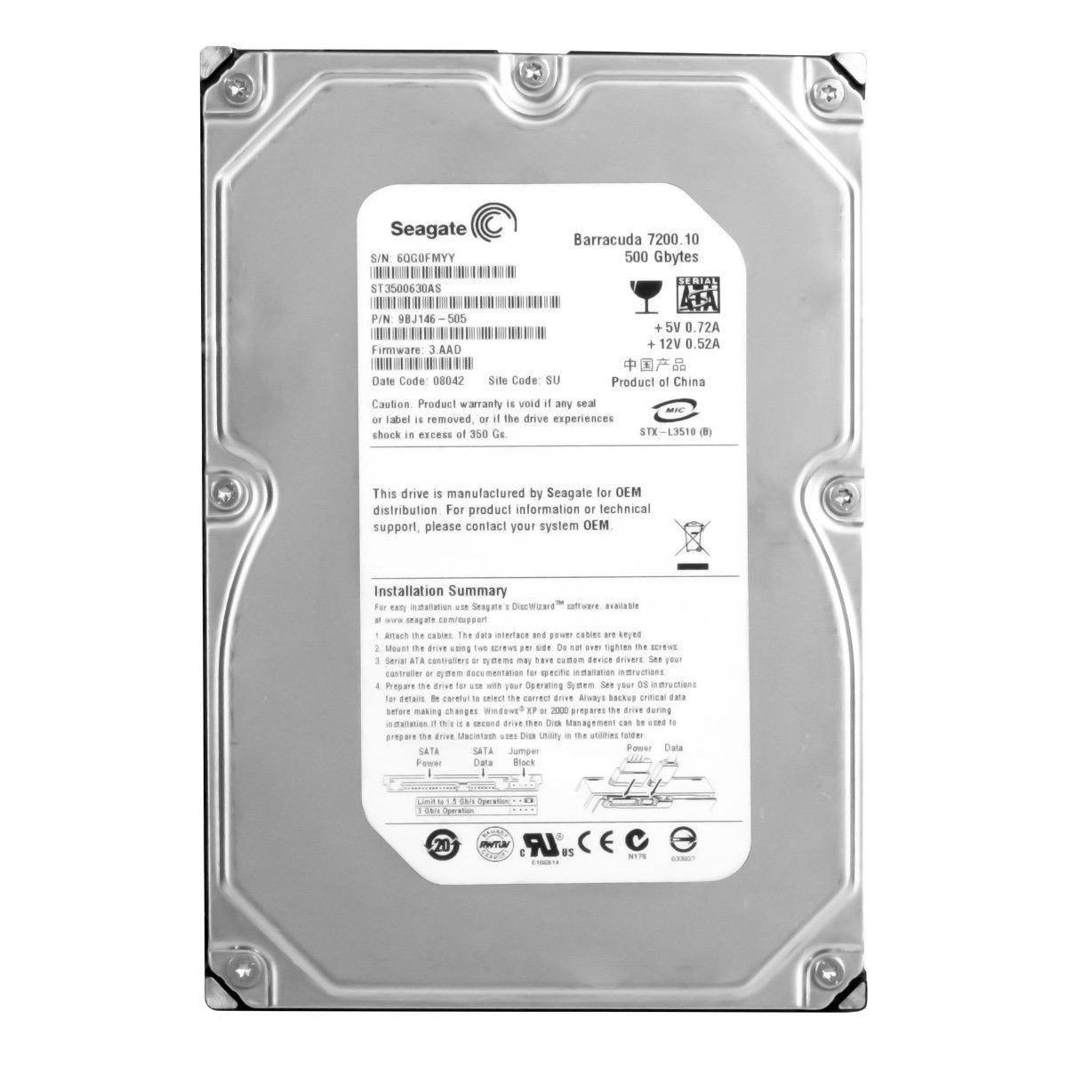 3年保証 Seagate Barracuda 7200 10 500 GB 7 2 K SATA II 3 5