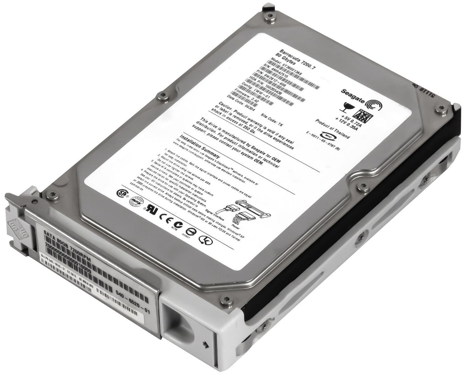 3年保証 Hard Drive SUN 540-6520-01 80 GB 7.2 K 8 MB SATA 3.5