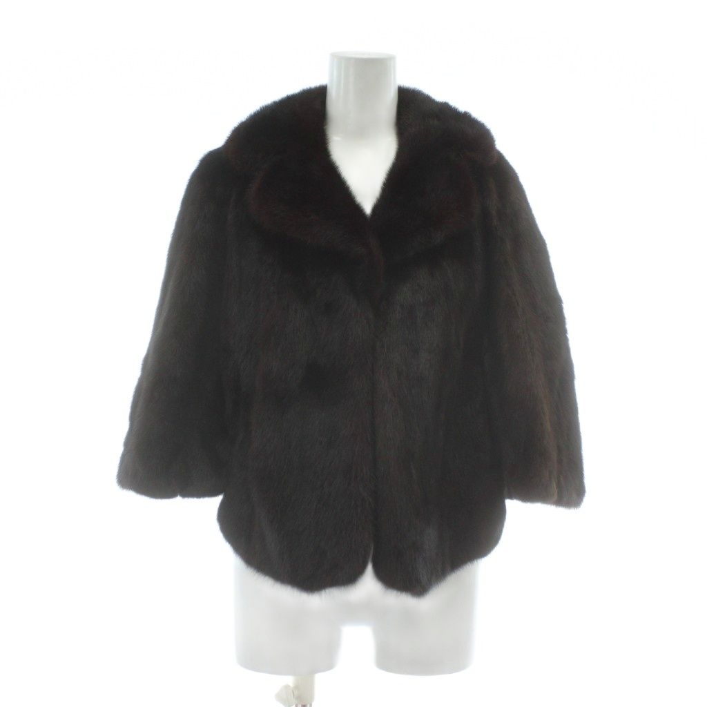 ノーブランド ファーコート ポンチョ ケープ アウター 毛皮 ミンク 茶色 ブラウン XZ GY 18