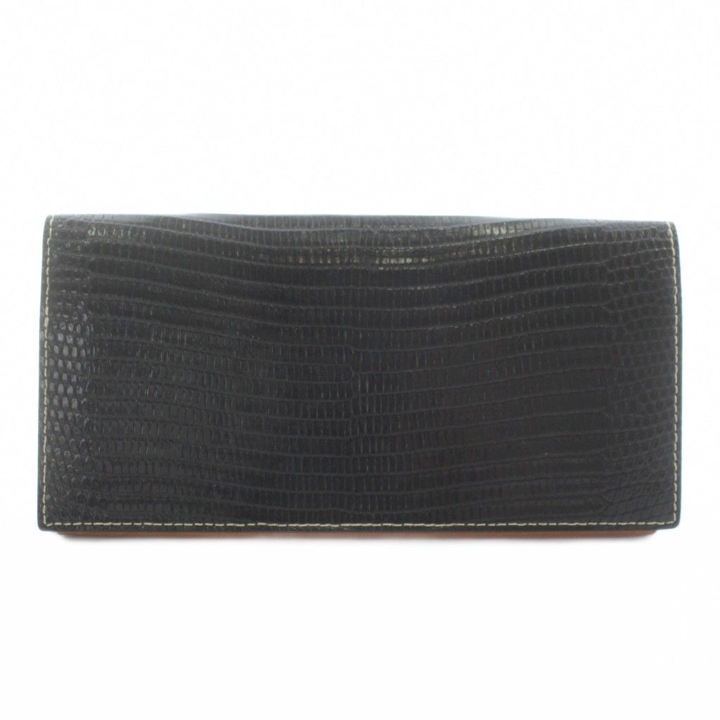 ガンゾ GANZO 長財布 お札入れ 二つ折り リザード レザー ロゴ 黒 ブラック XZ GY 18