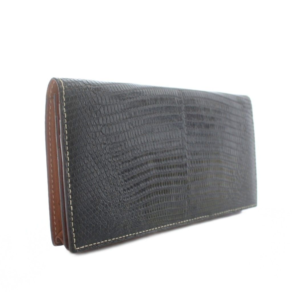 ガンゾ GANZO 長財布 お札入れ 二つ折り リザード レザー ロゴ 黒